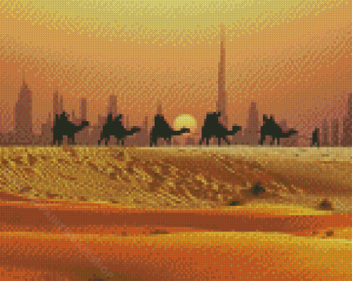 Dubai Desert Camels Silhouette Diamond Painting