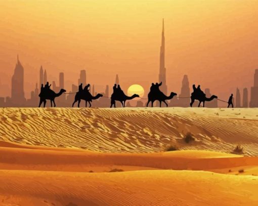 Dubai Desert Camels Silhouette Diamond Painting