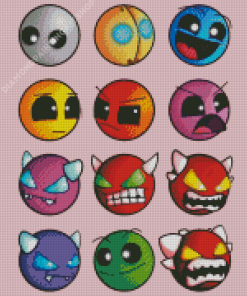 Geometry Dash Demon Faces Diamond Painting