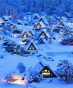 Night Snow In Japan Shirakawa Village Diamond Painting