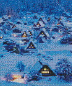 Night Snow In Japan Shirakawa Village Diamond Painting