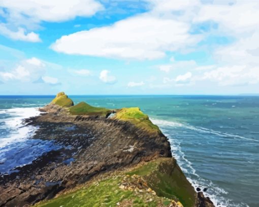 Rhossili Bay Worms Head Diamond Painting