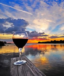 Sunset Wine Glass Landscape Diamond Painting