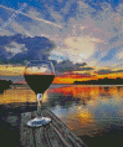 Sunset Wine Glass Landscape Diamond Painting