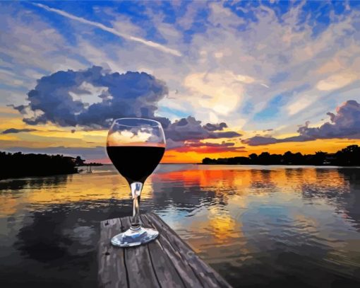 Sunset Wine Glass Landscape Diamond Painting