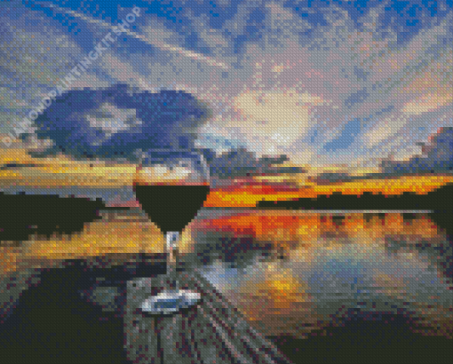 Sunset Wine Glass Landscape Diamond Painting