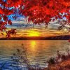 Autumn Sunset Tree Leaves Diamond Painting