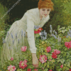 Beautiful Woman Picking Flowers Diamond Painting