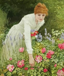 Beautiful Woman Picking Flowers Diamond Painting