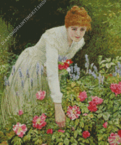 Beautiful Woman Picking Flowers Diamond Painting