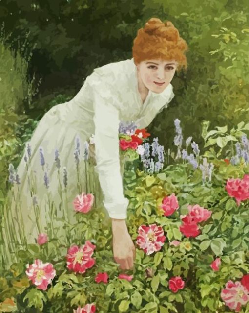 Beautiful Woman Picking Flowers Diamond Painting