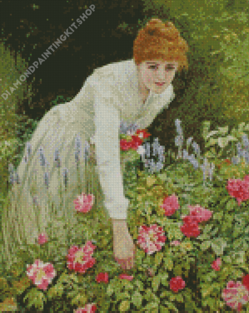 Beautiful Woman Picking Flowers Diamond Painting