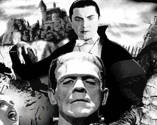 Black And White Hollywood Monsters Diamond Painting