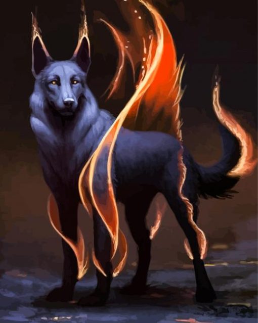 Black Wolf On Fire Diamond Painting