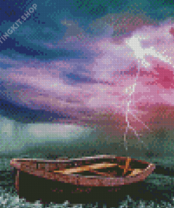 Boat In Storm Sea Diamond Painting