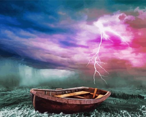 Boat In Storm Sea Diamond Painting