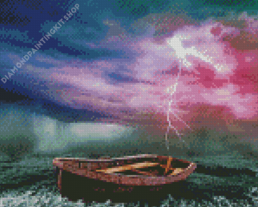 Boat In Storm Sea Diamond Painting