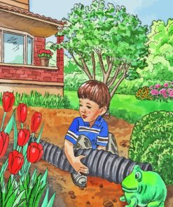 Boy In Garden Diamond Painting