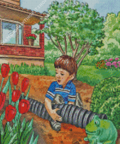 Boy In Garden Diamond Painting