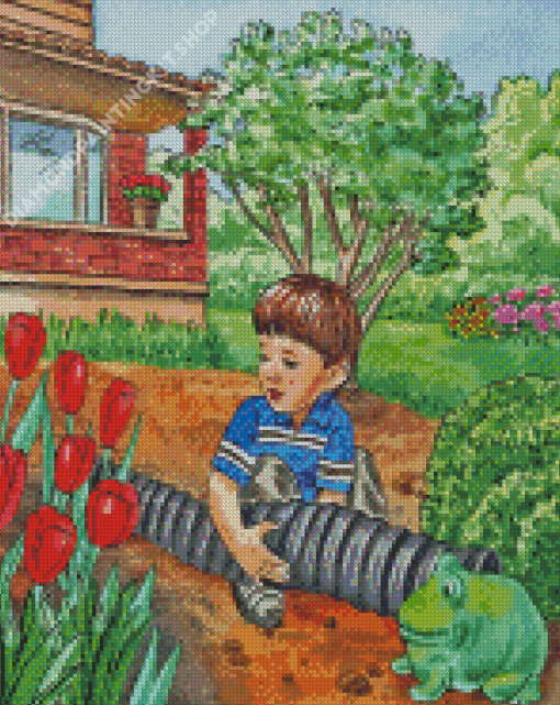 Boy In Garden Diamond Painting