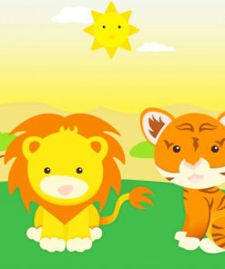 Cartoon Lion And Tiger Diamond Painting