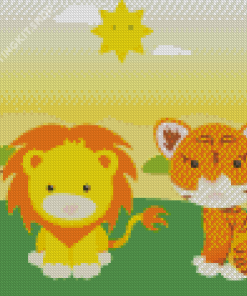 Cartoon Lion And Tiger Diamond Painting