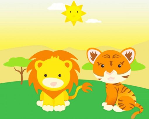 Cartoon Lion And Tiger Diamond Painting