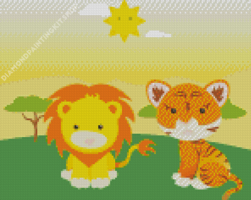 Cartoon Lion And Tiger Diamond Painting