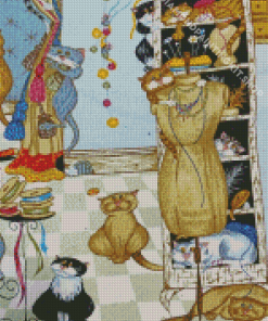 Cats In A Sewing Room Diamond Painting