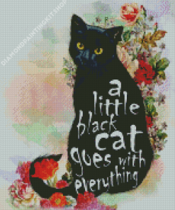 Floral Black Cat Love Diamond Painting