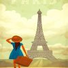 Girl With Travel Suitcase In Paris Diamond Painting