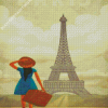 Girl With Travel Suitcase In Paris Diamond Painting