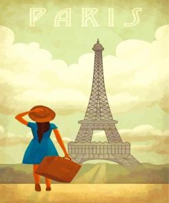 Girl With Travel Suitcase In Paris Diamond Painting