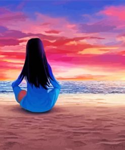 Girl On Sand Watching The Sunset Diamond Painting