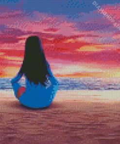 Girl On Sand Watching The Sunset Diamond Painting