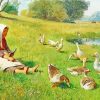 Girl With Geese By River Diamond Painting