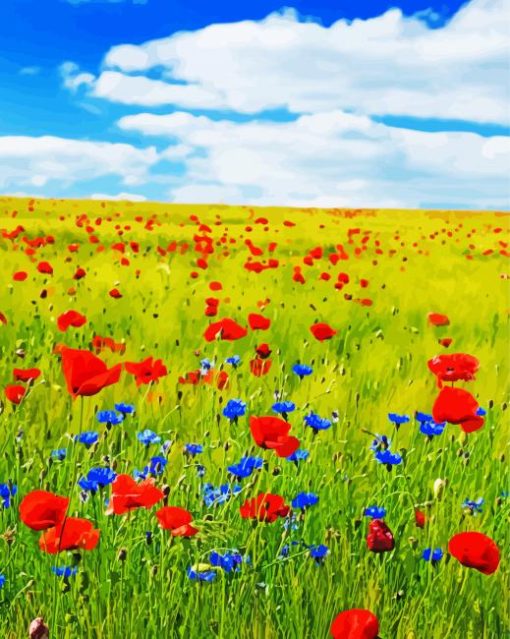 Meadow With Red Flowers Diamond Painting