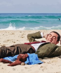 Mr Bean Relaxing In The Beach Diamond Painting