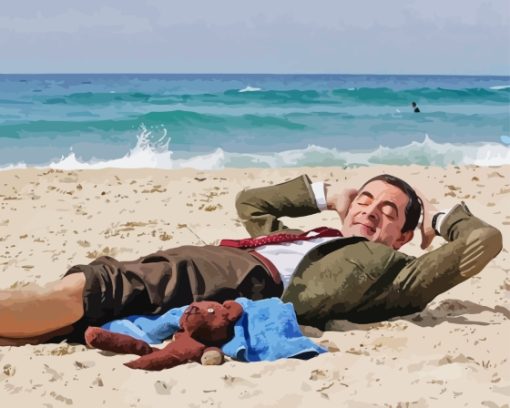 Mr Bean Relaxing In The Beach Diamond Painting