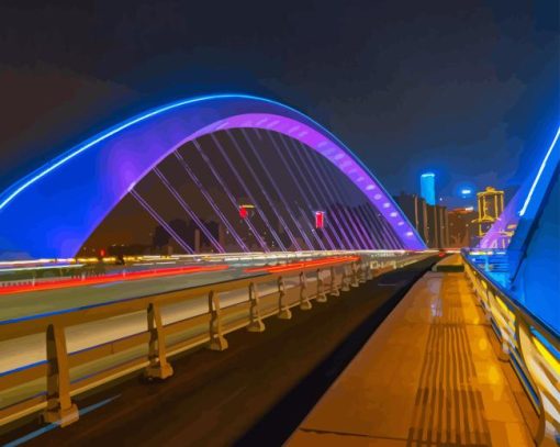 Nanning Bridge With Blue Lights Diamond Painting