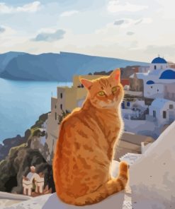 Orange Cat In Greece Diamond Painting