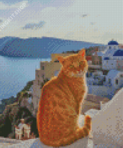 Orange Cat In Greece Diamond Painting