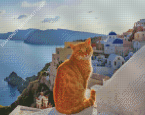 Orange Cat In Greece Diamond Painting