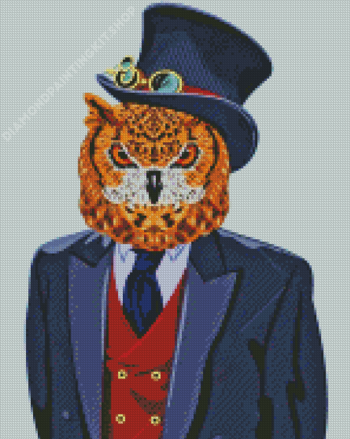 Owl With Top Hat Diamond Painting