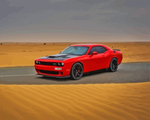 Red Dodge Hellcat Srt In The Desert Diamond Painting