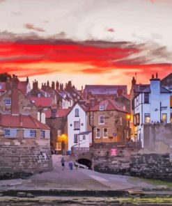 Red Sunset Robin Hood Bay England Diamond Painting