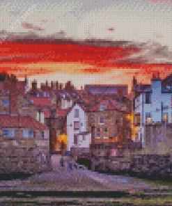 Red Sunset Robin Hood Bay England Diamond Painting