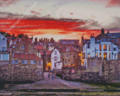 Red Sunset Robin Hood Bay England Diamond Painting