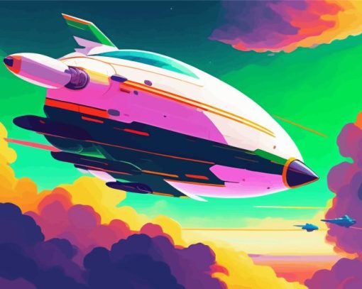 Colorful Rocket And Sky Diamond Painting