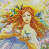 Spring Fairy With Birds And Butterflies Diamond Painting